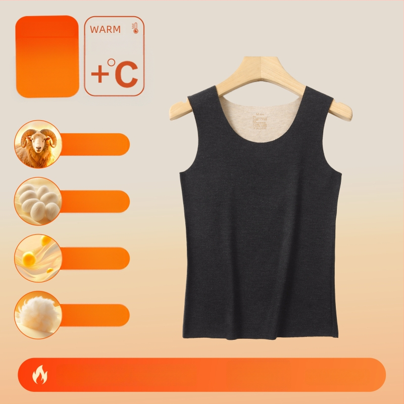 Vestă termică din material acrilic, cald, fără cusături, guler rotund