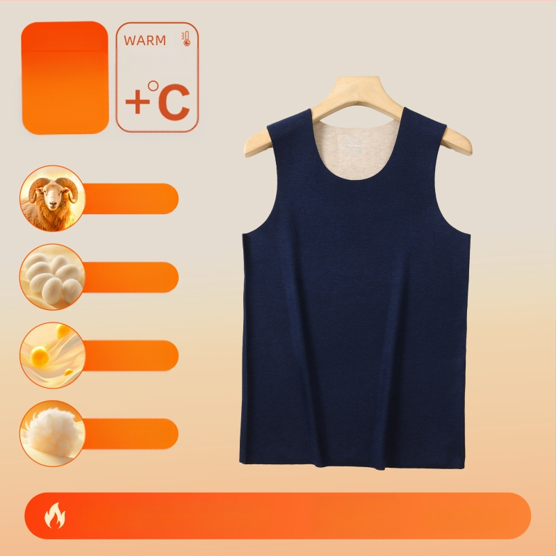 Vestă termică din material acrilic, cald, fără cusături, guler rotund