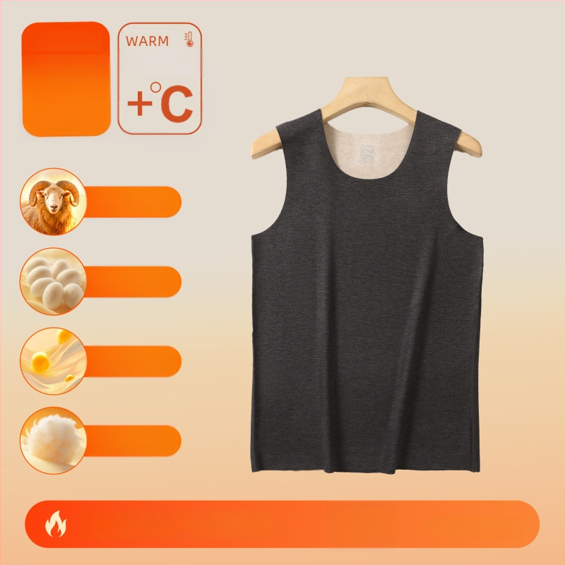 Vestă termică din material acrilic, cald, fără cusături, guler rotund