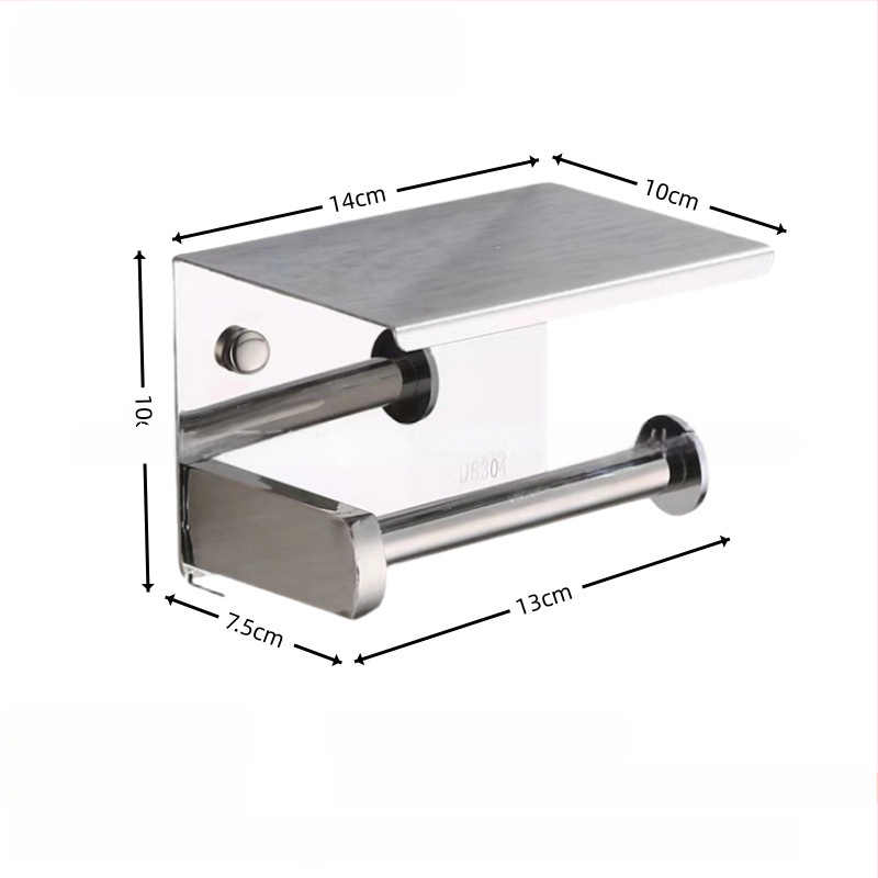 Suport din oțel inoxidabil pentru hârtie igienică și telefon, formă pătrată, finisaj lucios, stil modern minimalist