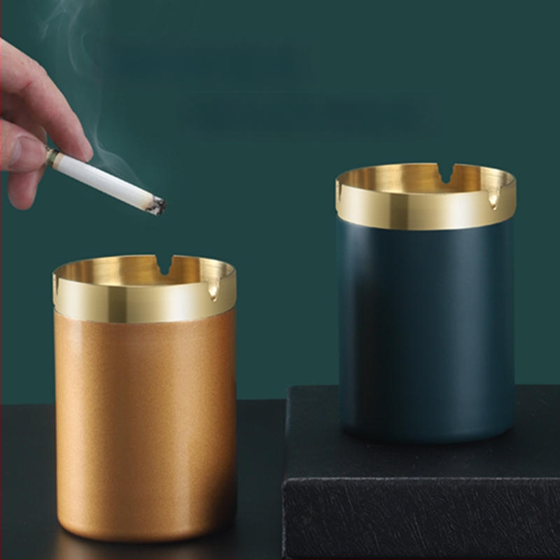 Пепелник с форма на фуния от неръждаема стомана – модерен минималистичен дизайн, за дом, офис или кола; печатано лого; подходящ за подарък