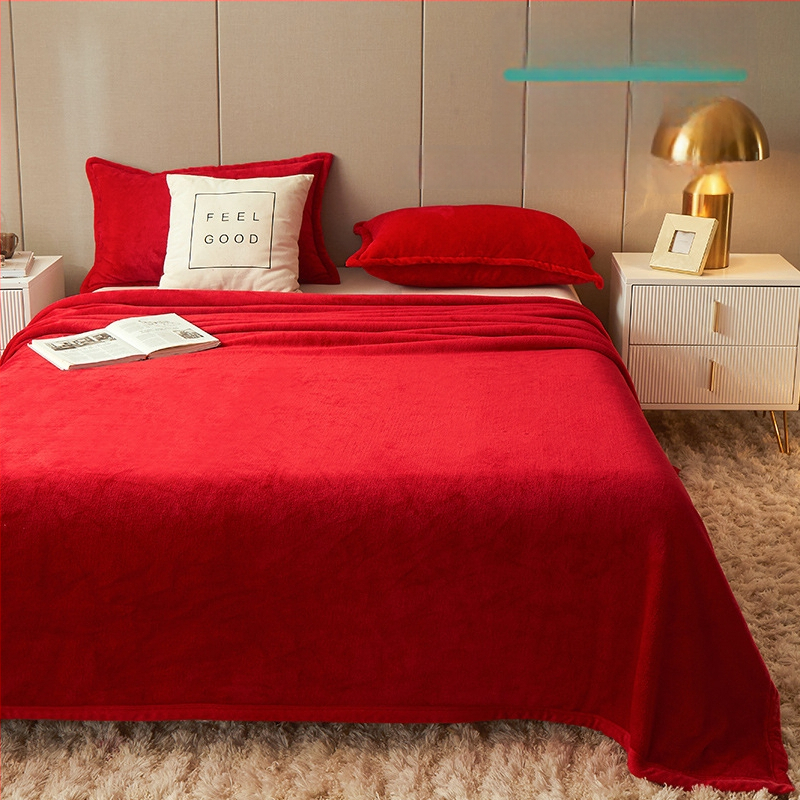 Pătură din fleece coral, culoare solidă, potrivită pentru primăvară și toamnă, personalizabilă, stil simplu și modern