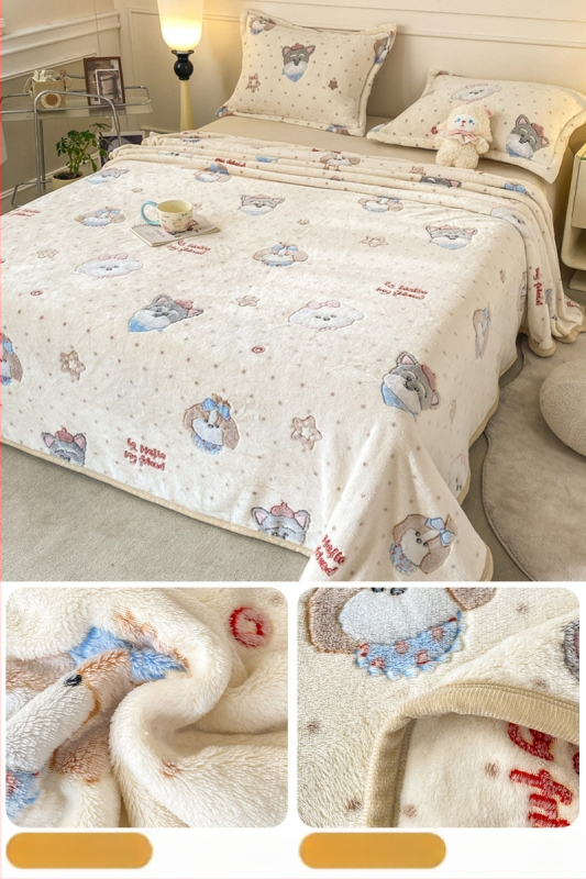 Pătură din fleece coral și lapte, patru anotimpuri, stil simplu modern, sub 300 g