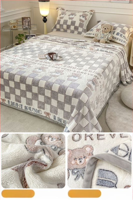 Pătură din fleece coral și lapte, patru anotimpuri, stil simplu modern, sub 300 g