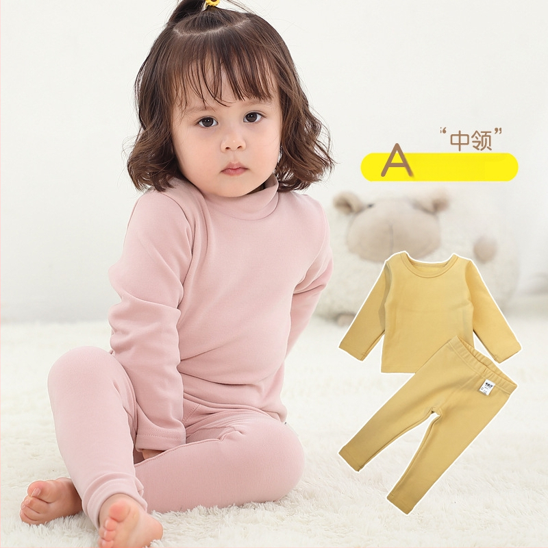 Παιδικό σετ εσωρούχων από βαμβάκι με μεσαίο γιακά, πάνω μέρος και μακριά παντελόνια, 95% βαμβάκι / 5% ελαστάνη, θερμικό για χειμώνα και φθινόπωρο