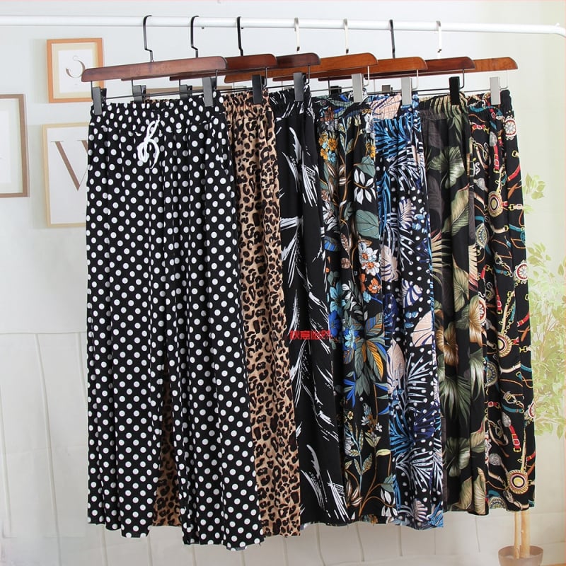 Nylonové dámske casual nohavice, s širokými nohami, rovný strih, po členky, vysoký pás, tenká látka