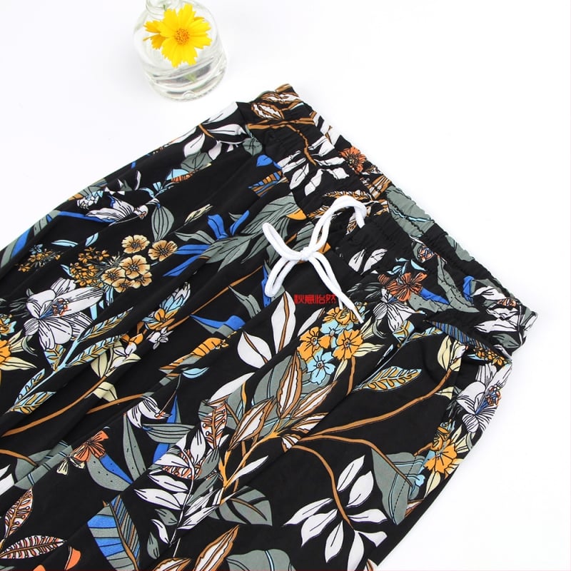 Nylonové dámske casual nohavice, s širokými nohami, rovný strih, po členky, vysoký pás, tenká látka