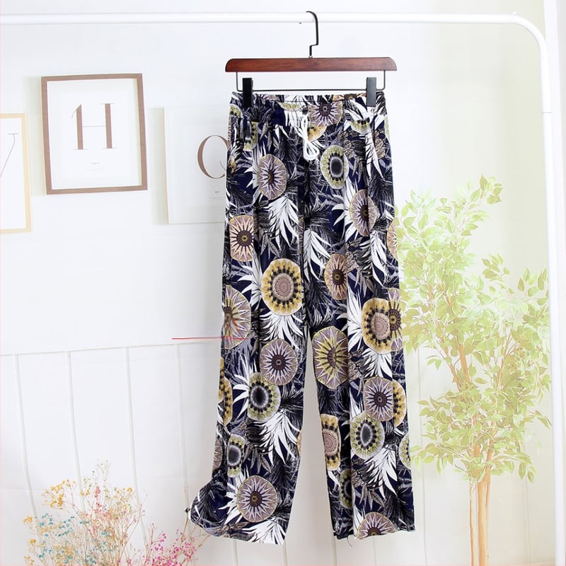 Nylonové dámske casual nohavice, s širokými nohami, rovný strih, po členky, vysoký pás, tenká látka