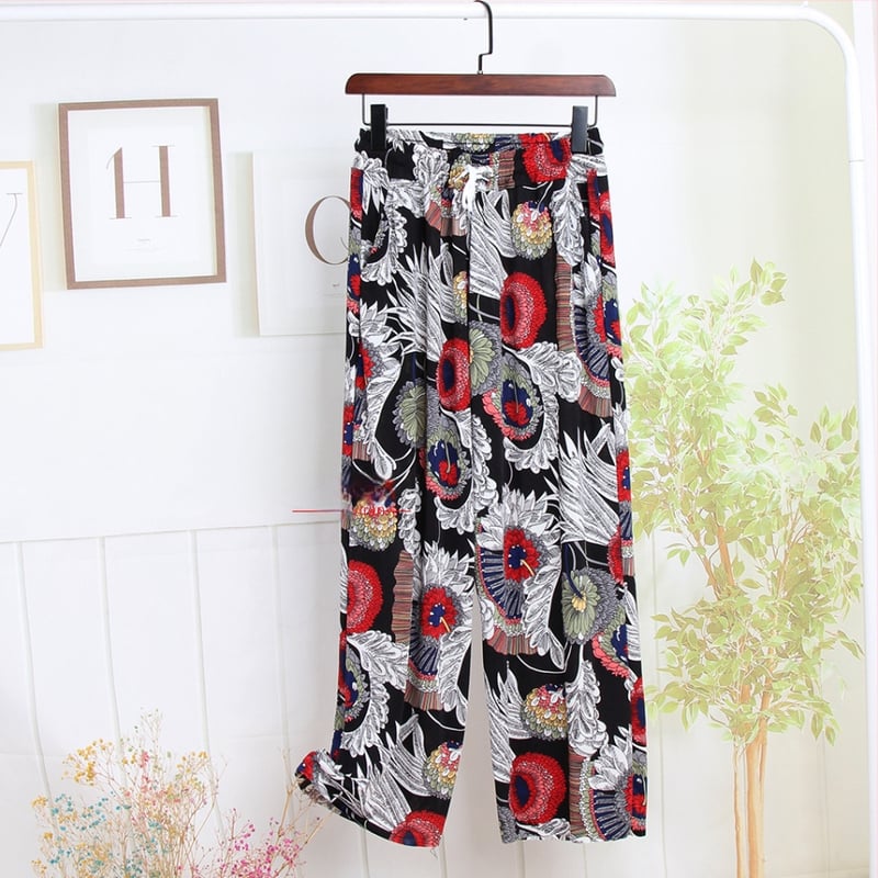 Nylonové dámske casual nohavice, s širokými nohami, rovný strih, po členky, vysoký pás, tenká látka