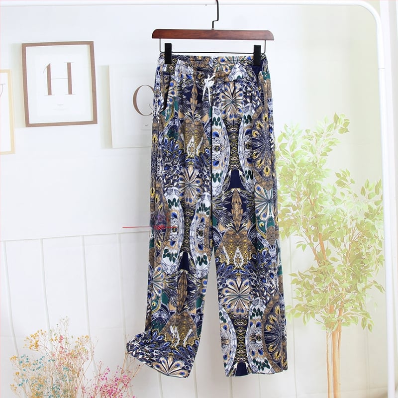 Nylonové dámske casual nohavice, s širokými nohami, rovný strih, po členky, vysoký pás, tenká látka