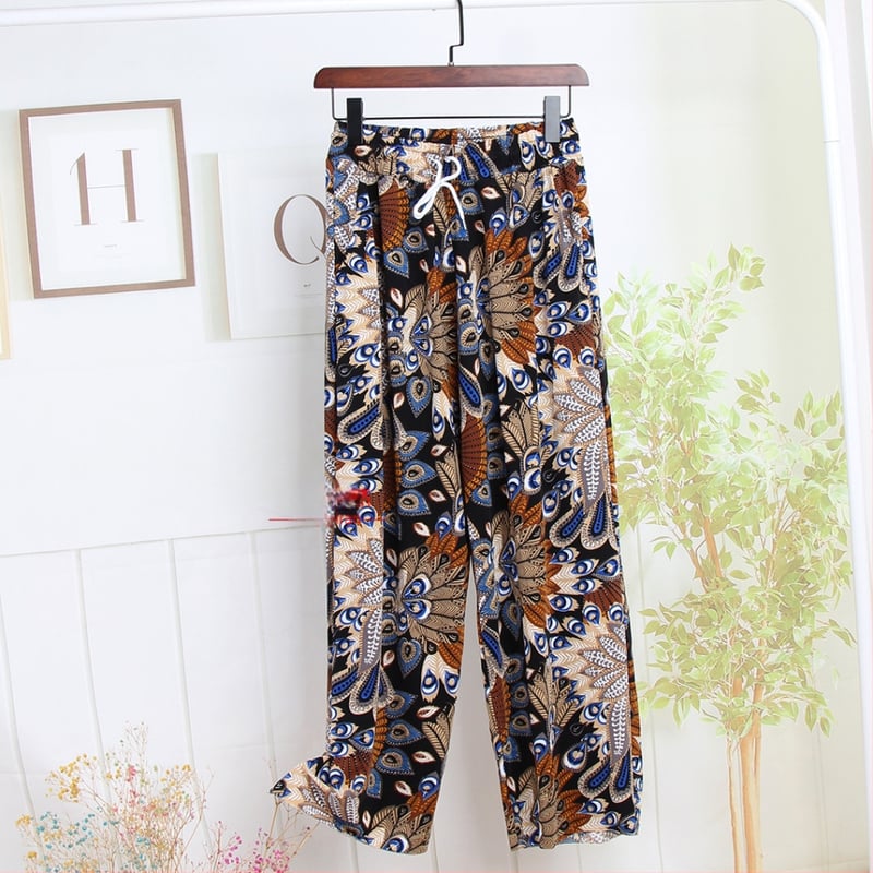 Nylonové dámske casual nohavice, s širokými nohami, rovný strih, po členky, vysoký pás, tenká látka