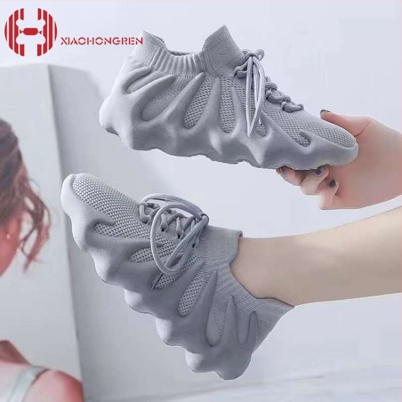 Γυναικεία ανάπνευσιμα υφασμάτινα αθλητικά παπούτσια για τρέξιμο με δερμάτινο καπάκι δακτύλου, μεσαίο ύψος, καουτσούκ σόλα, κορδόνια