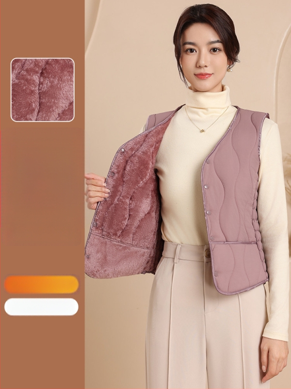 Dámska nylonová vesta s bavlnenou výplňou, výstrih do V, štíhla silueta, krátka dĺžka