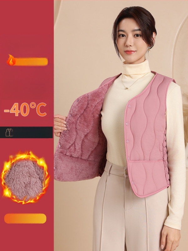 Dámska nylonová vesta s bavlnenou výplňou, výstrih do V, štíhla silueta, krátka dĺžka