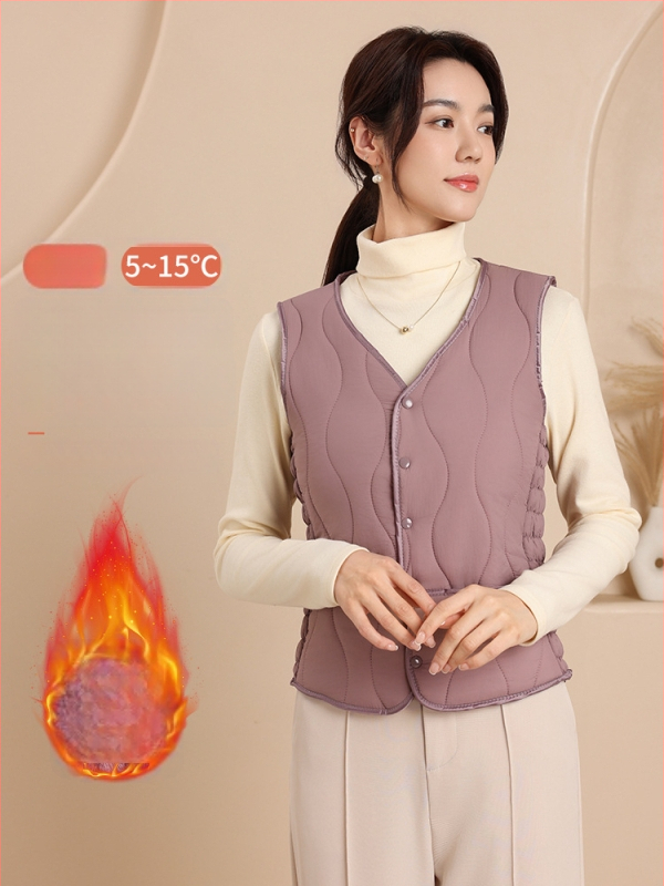 Dámska nylonová vesta s bavlnenou výplňou, výstrih do V, štíhla silueta, krátka dĺžka