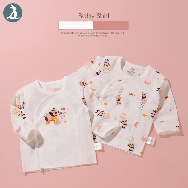 Νεογέννητο τοπ με μακριά μανίκια από γάζα βαμβακερή, 100% βαμβάκι, μαλακτωμένο ύφασμα, στρογγυλή λαιμόκοψη, καλοκαίρι