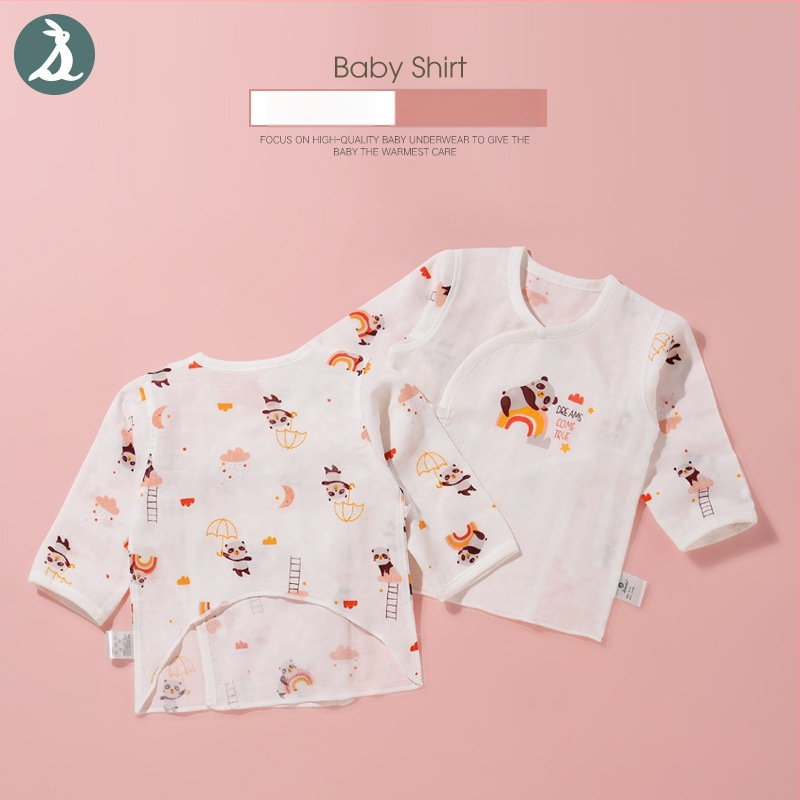 Νεογέννητο τοπ με μακριά μανίκια από γάζα βαμβακερή, 100% βαμβάκι, μαλακτωμένο ύφασμα, στρογγυλή λαιμόκοψη, καλοκαίρι