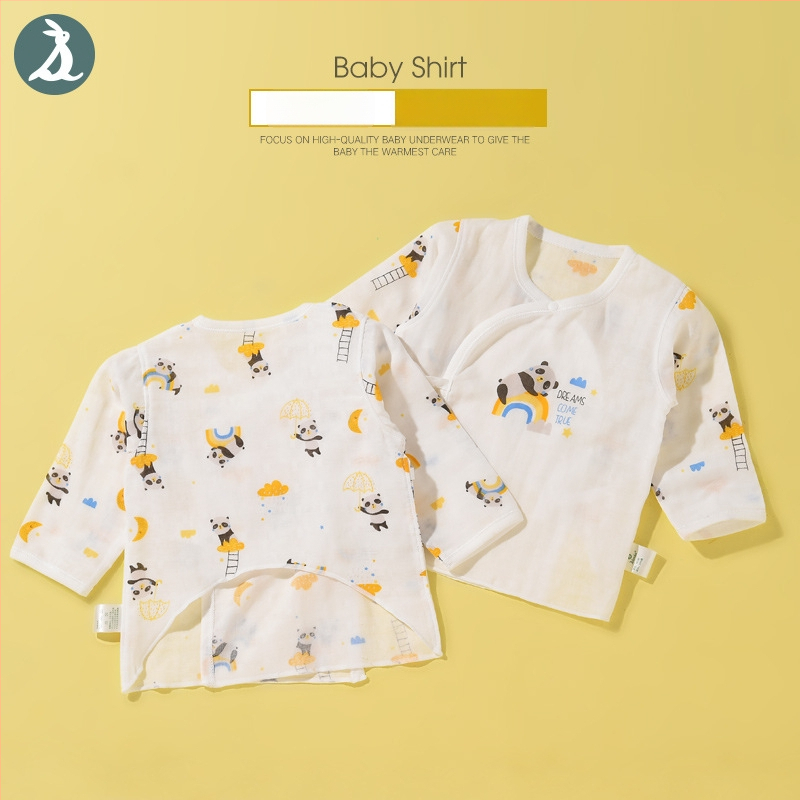 Νεογέννητο τοπ με μακριά μανίκια από γάζα βαμβακερή, 100% βαμβάκι, μαλακτωμένο ύφασμα, στρογγυλή λαιμόκοψη, καλοκαίρι