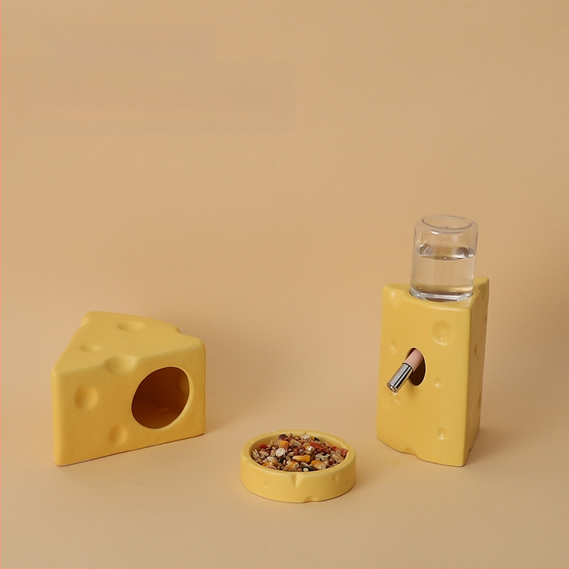 Keramické hniezdo pre škrečka v tvare syr burgeru na letné chladenie, vnútorné použitie (Materiál: keramika; Tvar: tvar syr burgeru; Ročné obdobie: leto; Štýl: kreslený; Použitie: vnútorné)