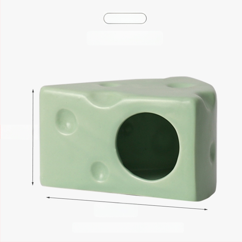 Keramické hniezdo pre škrečka v tvare syr burgeru na letné chladenie, vnútorné použitie (Materiál: keramika; Tvar: tvar syr burgeru; Ročné obdobie: leto; Štýl: kreslený; Použitie: vnútorné)