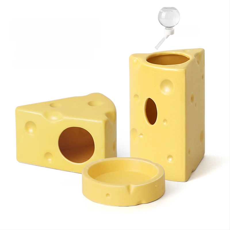 Keramické hniezdo pre škrečka v tvare syr burgeru na letné chladenie, vnútorné použitie (Materiál: keramika; Tvar: tvar syr burgeru; Ročné obdobie: leto; Štýl: kreslený; Použitie: vnútorné)