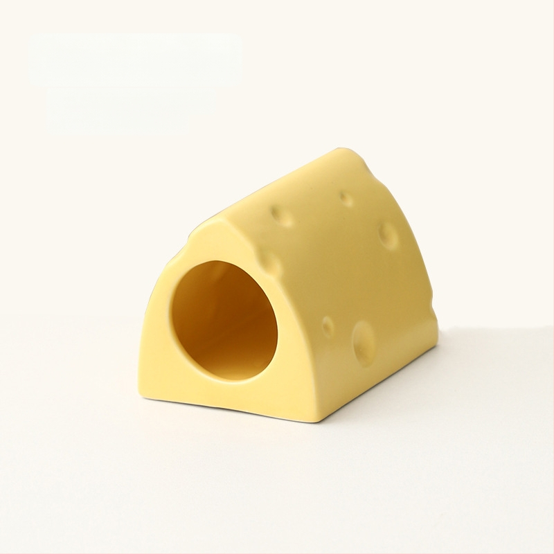 Keramické hniezdo pre škrečka v tvare syr burgeru na letné chladenie, vnútorné použitie (Materiál: keramika; Tvar: tvar syr burgeru; Ročné obdobie: leto; Štýl: kreslený; Použitie: vnútorné)