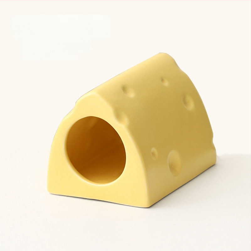 Keramické hniezdo pre škrečka v tvare syr burgeru na letné chladenie, vnútorné použitie (Materiál: keramika; Tvar: tvar syr burgeru; Ročné obdobie: leto; Štýl: kreslený; Použitie: vnútorné)