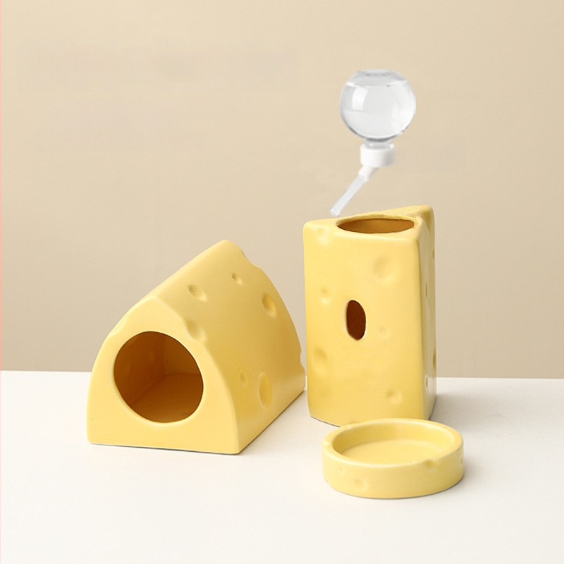 Keramické hniezdo pre škrečka v tvare syr burgeru na letné chladenie, vnútorné použitie (Materiál: keramika; Tvar: tvar syr burgeru; Ročné obdobie: leto; Štýl: kreslený; Použitie: vnútorné)