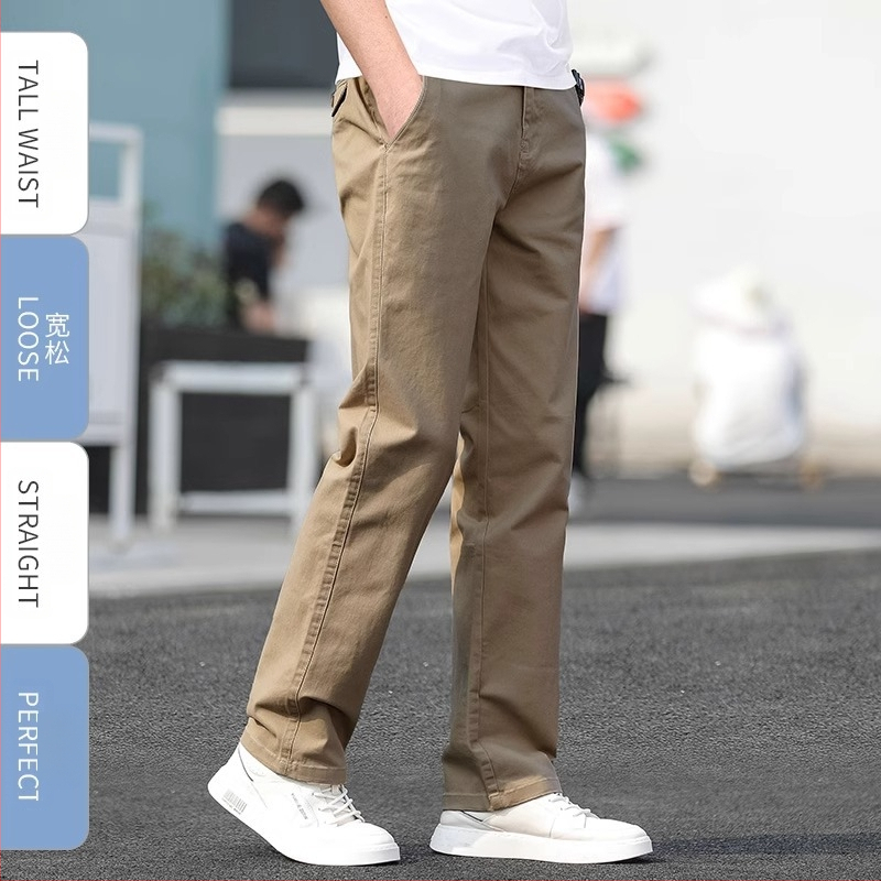 Muške hlače ravnog kroja, pamuk-spandex, visoki struk, za proljeće 2025, za muškarce srednje dobi