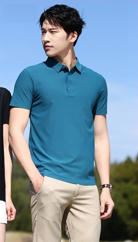 Ανδρικό πόλο πουκάμισο καλοκαιρινό, χωρίς ραφές, Ice Silk, γρήγορο στέγνωμα, κοντό μανίκι, ελαστικό και διαπνέον, εφαρμοστό για επιχειρηματικό casual