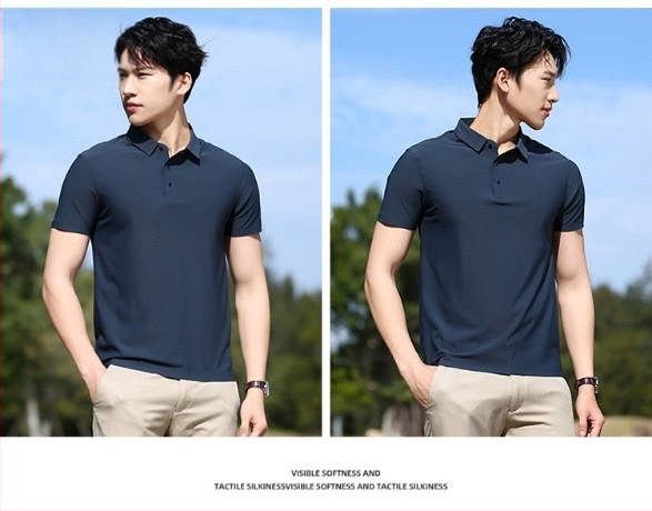 Ανδρικό πόλο πουκάμισο καλοκαιρινό, χωρίς ραφές, Ice Silk, γρήγορο στέγνωμα, κοντό μανίκι, ελαστικό και διαπνέον, εφαρμοστό για επιχειρηματικό casual