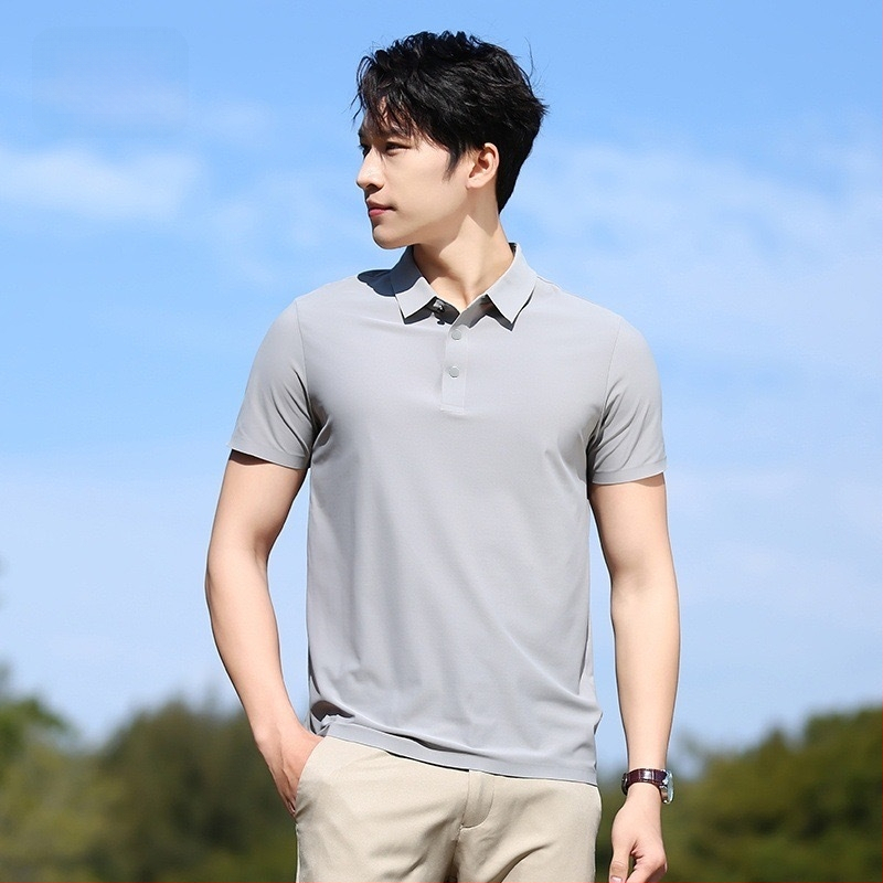 Ανδρικό πόλο πουκάμισο καλοκαιρινό, χωρίς ραφές, Ice Silk, γρήγορο στέγνωμα, κοντό μανίκι, ελαστικό και διαπνέον, εφαρμοστό για επιχειρηματικό casual