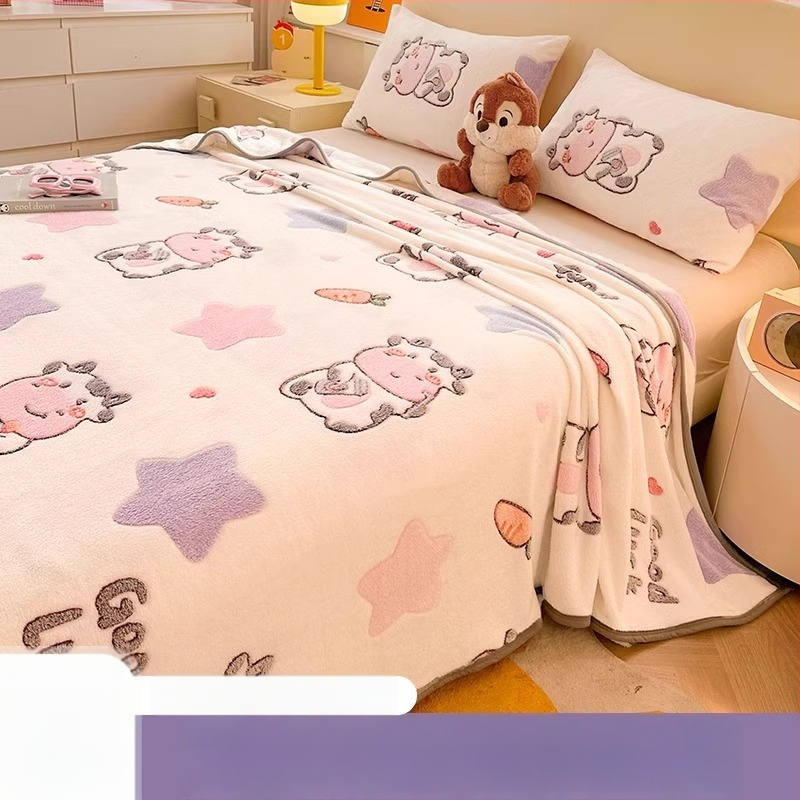 Pătură din velur laptos cu model de fulgi de zăpadă, 500–800 g, fibre chimice, stil desene animate, primăvară–toamnă