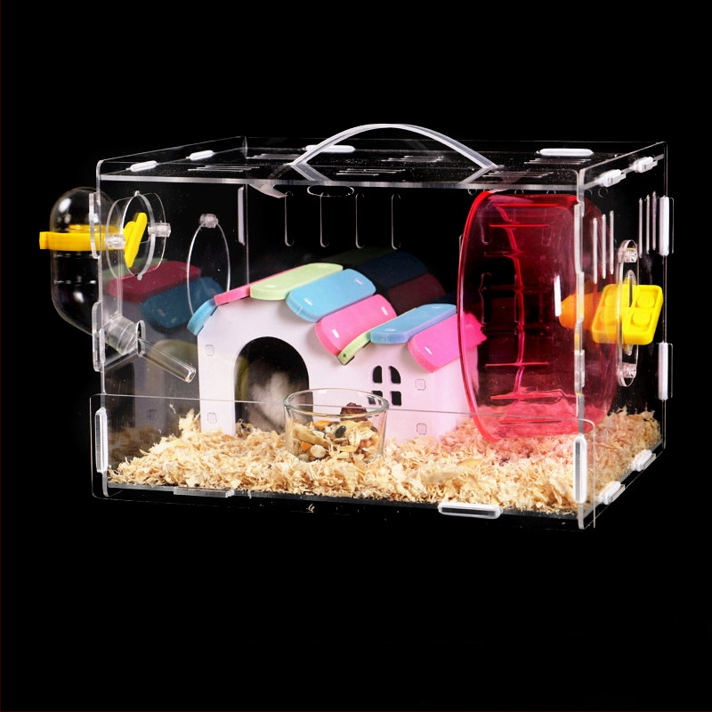 Akrylová klietka pre hamsterov, dvojposchodová, priehľadná vila-kaštieľ, guľatého tvaru, do interiéru, vodotesná