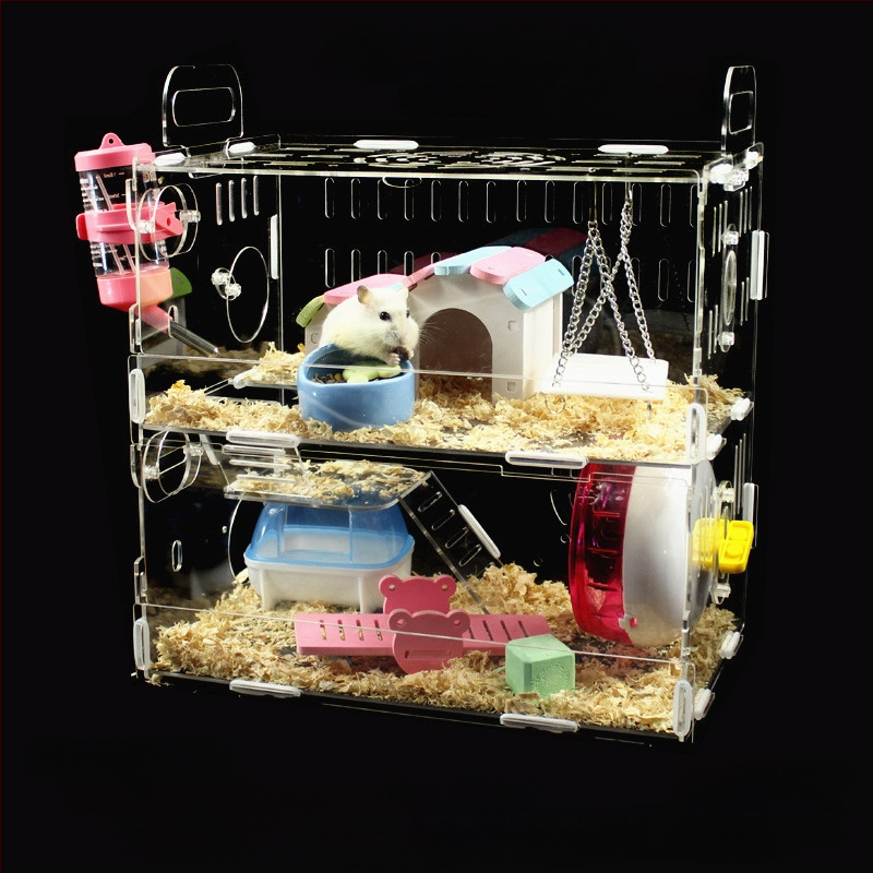 Akrylová klietka pre hamsterov, dvojposchodová, priehľadná vila-kaštieľ, guľatého tvaru, do interiéru, vodotesná