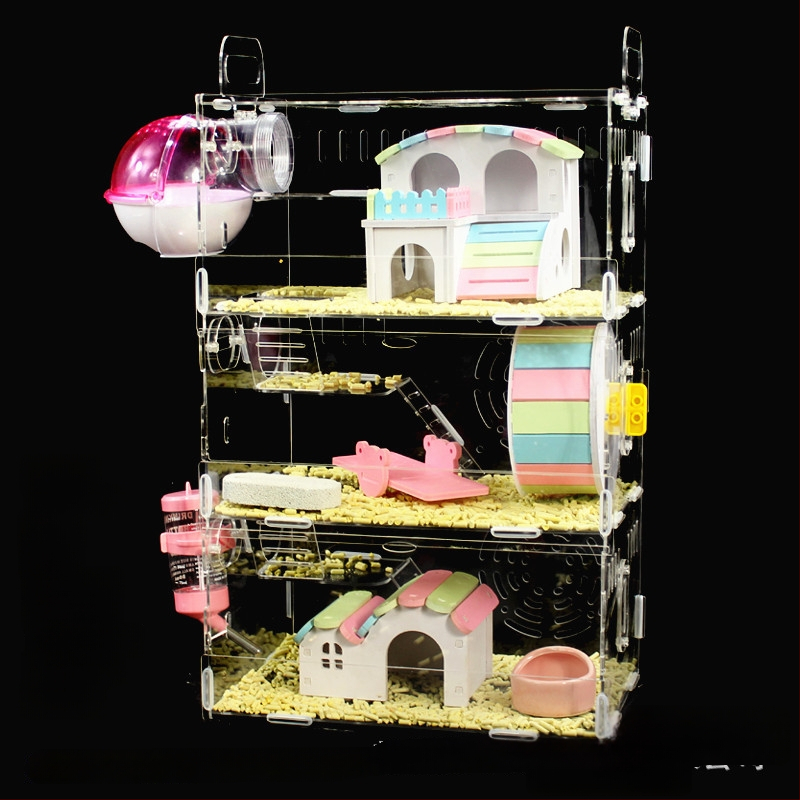 Akrylová klietka pre hamsterov, dvojposchodová, priehľadná vila-kaštieľ, guľatého tvaru, do interiéru, vodotesná