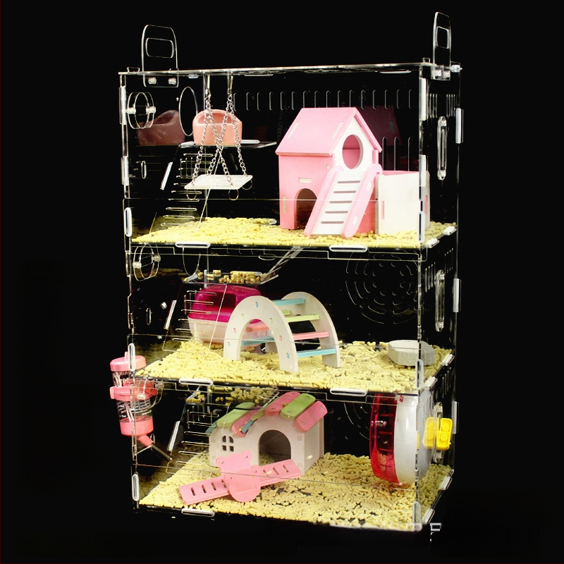 Akrylová klietka pre hamsterov, dvojposchodová, priehľadná vila-kaštieľ, guľatého tvaru, do interiéru, vodotesná