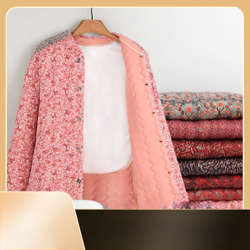 Jachetă de exterior damă, guler polo, croială lejeră, lungime medie (65-80 cm), umplutură din mătase-pamuc