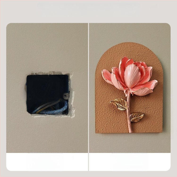 3D dekoratív falmatrica – 1 darab, gyanta + fa panel, növények és virágok motívum, modern minimalist stílus, háromdimenziós kialakítás