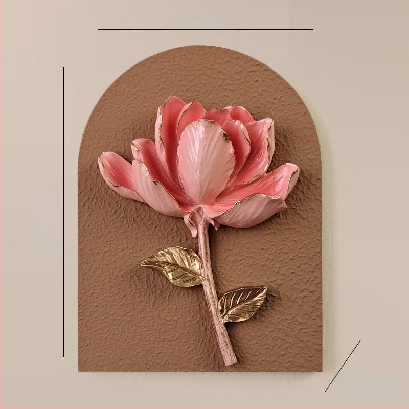 3D dekoratív falmatrica – 1 darab, gyanta + fa panel, növények és virágok motívum, modern minimalist stílus, háromdimenziós kialakítás