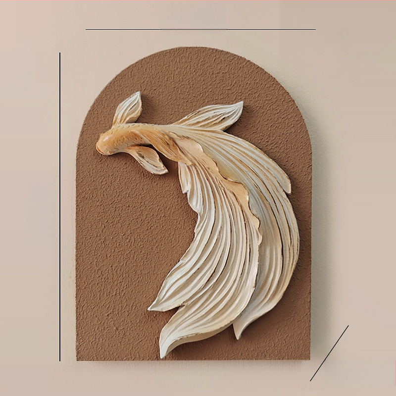 3D dekoratív falmatrica – 1 darab, gyanta + fa panel, növények és virágok motívum, modern minimalist stílus, háromdimenziós kialakítás