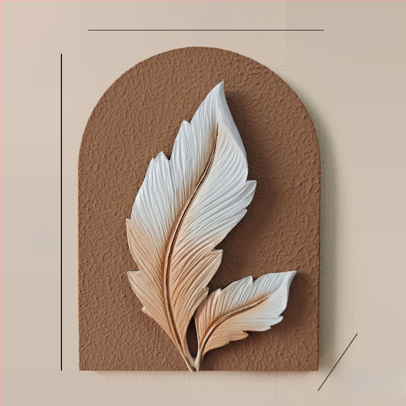 3D dekoratív falmatrica – 1 darab, gyanta + fa panel, növények és virágok motívum, modern minimalist stílus, háromdimenziós kialakítás