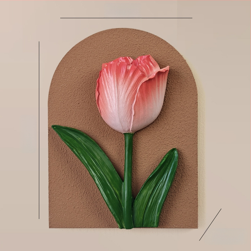 3D dekoratív falmatrica – 1 darab, gyanta + fa panel, növények és virágok motívum, modern minimalist stílus, háromdimenziós kialakítás