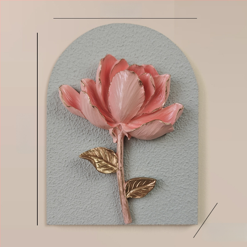 3D dekoratív falmatrica – 1 darab, gyanta + fa panel, növények és virágok motívum, modern minimalist stílus, háromdimenziós kialakítás