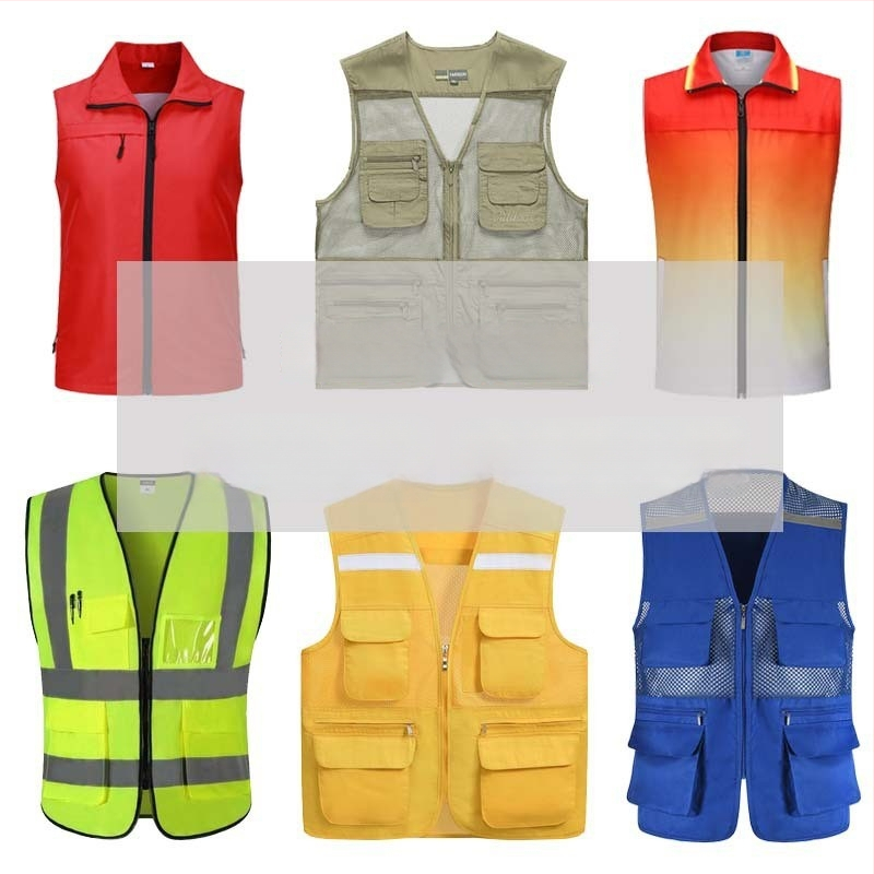 Γιλέκο από 100% βαμβάκι με V-λαιμό για εθελοντές, με κεντημένο λογότυπο — εργασιακό ρούχο, φερμουάρ, ίσιο κόψιμο