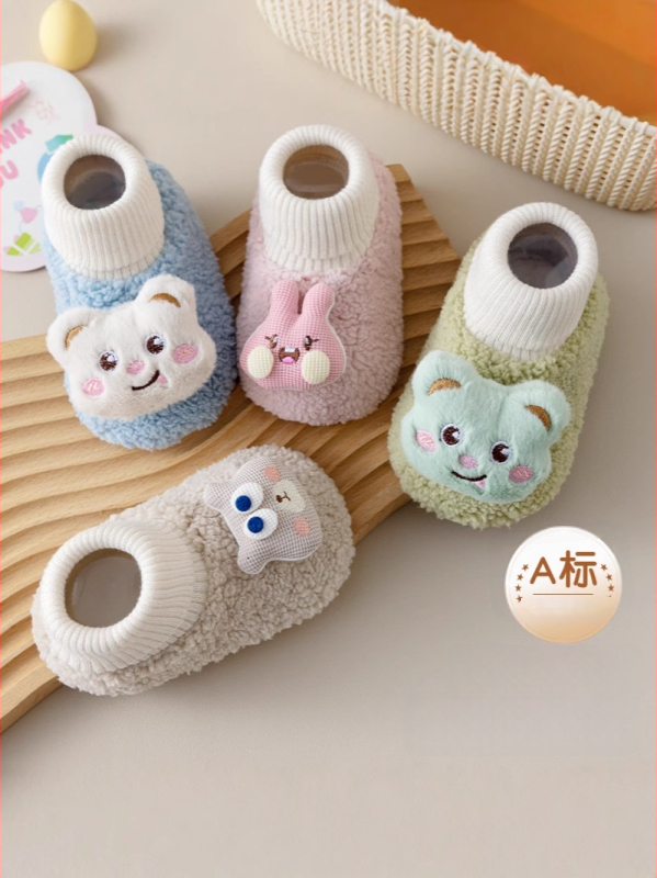 Βρεφικά παπούτσια με επένδυση φλίς για άνοιξη-χειμώνα, unisex, ψηλό ύψος, παχύ υλικό, σχέδιο καρτούν, 100% πολυεστέρας