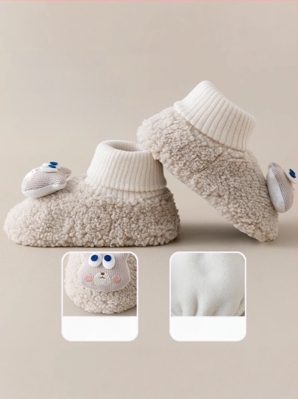 Βρεφικά παπούτσια με επένδυση φλίς για άνοιξη-χειμώνα, unisex, ψηλό ύψος, παχύ υλικό, σχέδιο καρτούν, 100% πολυεστέρας