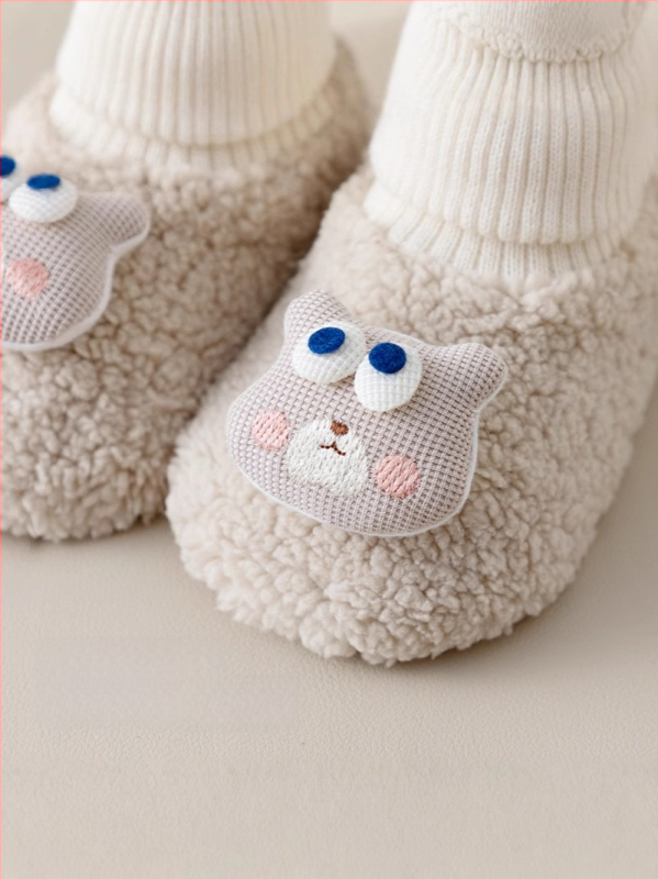 Βρεφικά παπούτσια με επένδυση φλίς για άνοιξη-χειμώνα, unisex, ψηλό ύψος, παχύ υλικό, σχέδιο καρτούν, 100% πολυεστέρας