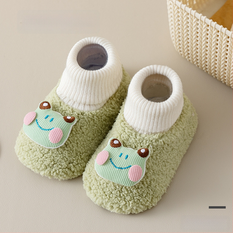 Βρεφικά παπούτσια με επένδυση φλίς για άνοιξη-χειμώνα, unisex, ψηλό ύψος, παχύ υλικό, σχέδιο καρτούν, 100% πολυεστέρας