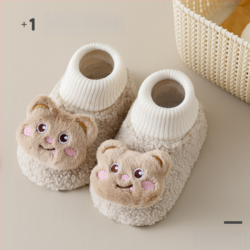 Βρεφικά παπούτσια με επένδυση φλίς για άνοιξη-χειμώνα, unisex, ψηλό ύψος, παχύ υλικό, σχέδιο καρτούν, 100% πολυεστέρας